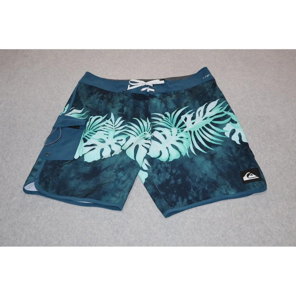 Quiksilver Board Shorts Mens 36 Blue Tropical Highline 4-Way Stretch Swimming